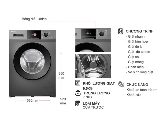 Máy giặt Casper Inverter 9.5 kg WF-95VG5