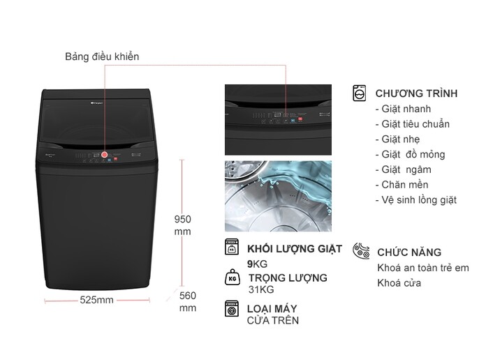 Máy giặt Casper 9 kg WT-9NB3