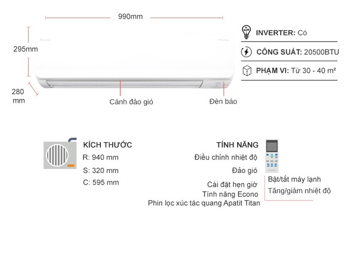 Máy lạnh Daikin Inverter 2.5 HP FTKC60UVMV/RKC60UVMV