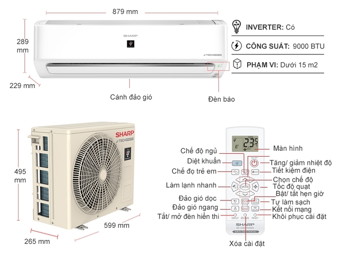 Máy lạnh Sharp Inverter 1 HP AH-XP10YHW