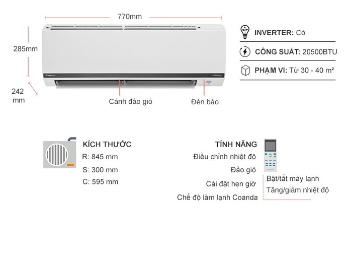 Máy lạnh Daikin Inverter 2.5 HP FTKB60WAVMV