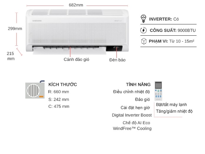 Máy lạnh Samsung Inverter 1 HP AR10CYFAAWKNSV
