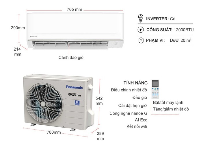 Máy lạnh Panasonic Inverter 1.5 HP CU/CS-PU12AKH-8