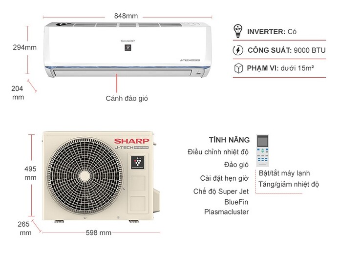 Máy lạnh Sharp Inverter 1 HP AH-XP10BSW