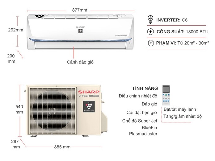 Máy lạnh Sharp Inverter 2 HP AH-XP18BSW