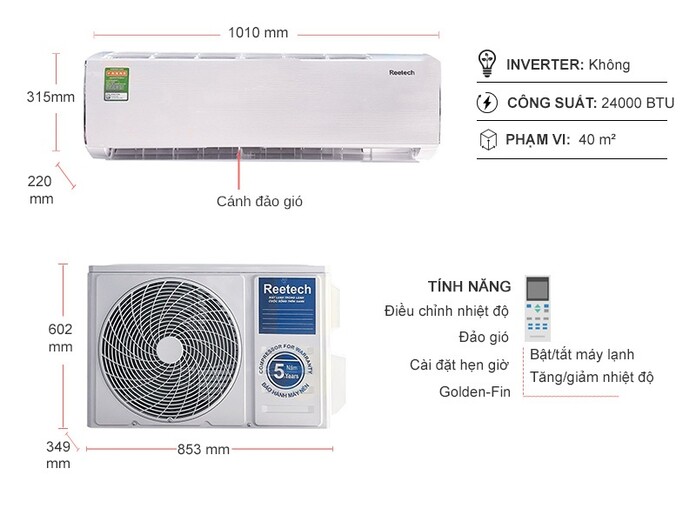 Máy lạnh Reetech 2.5 HP RT24-TB-BT/RC24-TB-BT