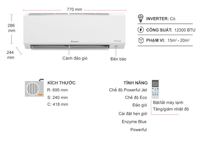 Máy lạnh Daikin Inverter 1.5 HP ATKB35YVMV/ARKB35YVMV