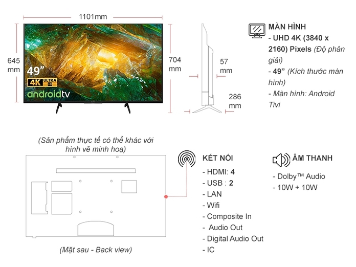 Android Tivi Sony 4K 49 inch KD-49X8050H VN3