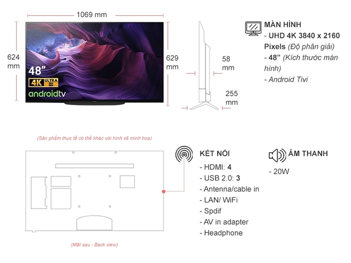 Android Tivi Sony 4K 48 inch KD-48A9S VN3