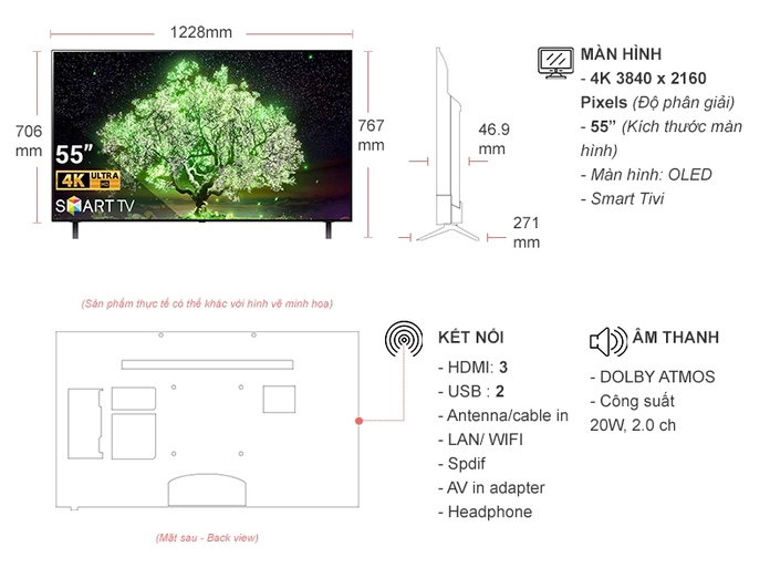 Smart Tivi OLED LG 4K 55 inch OLED55A1PTA