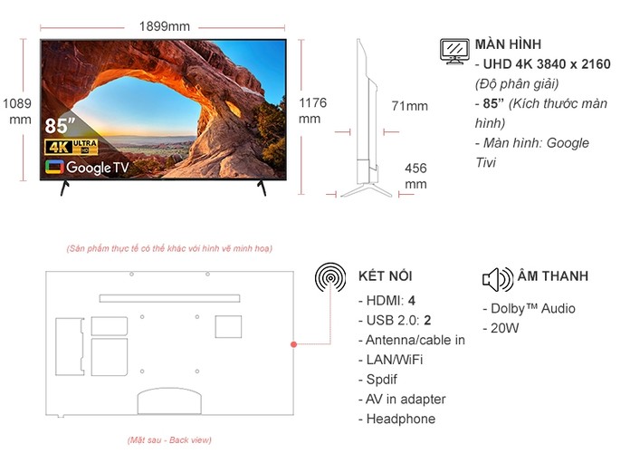Google Tivi Sony 4K 85 inch KD-85X86J VN3