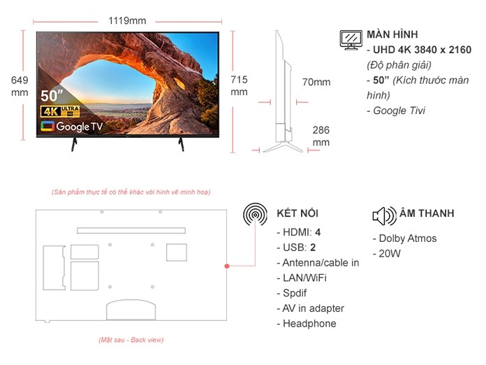 Google Tivi Sony 4K 50 inch KD-50X86J VN3