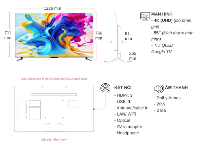 Google Tivi QLED TCL 4K 55 Inch 55C645