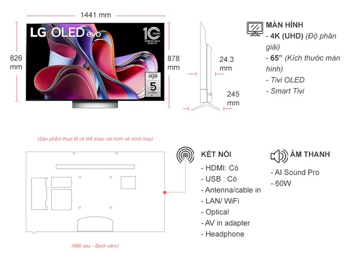 Smart Tivi OLED LG 4K 65 inch OLED65G3PSA.ATV