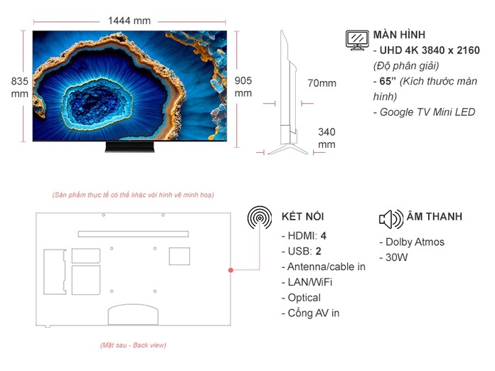 Google Tivi QD-Mini LED TCL 4K 65 inch 65C755