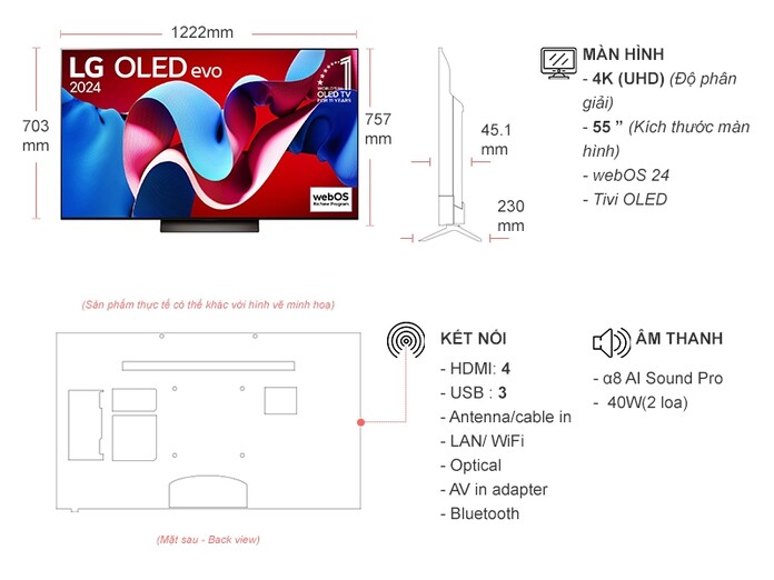 Smart Tivi OLED LG 4K 55 inch OLED55C4PSA