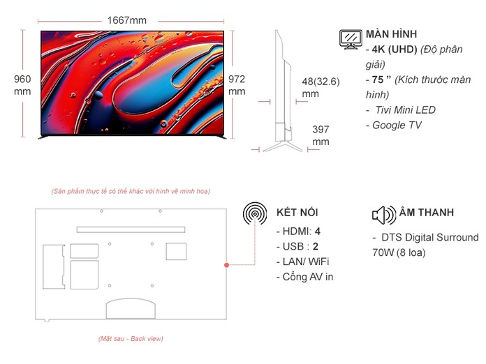 BRAVIA 9 Tivi Mini LED (QLED) Sony 75 inch K-75XR90