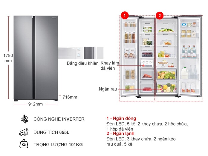 Tủ lạnh Samsung Inverter 655 lít RS62R5001M9