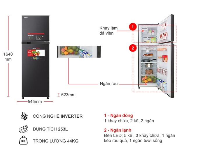 Tủ lạnh Toshiba Inverter 253 lít GR-B31VU (SK)