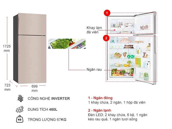 Tủ lạnh Electrolux Inverter 431 lít ETB4600B-G