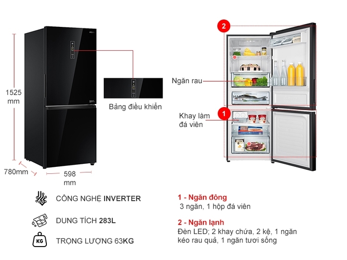 Tủ lạnh Aqua Inverter 260 lít AQR-IG298EB (GB)