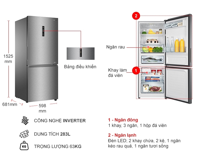 Tủ lạnh Aqua Inverter 260 lít AQR-I298EB (SW)