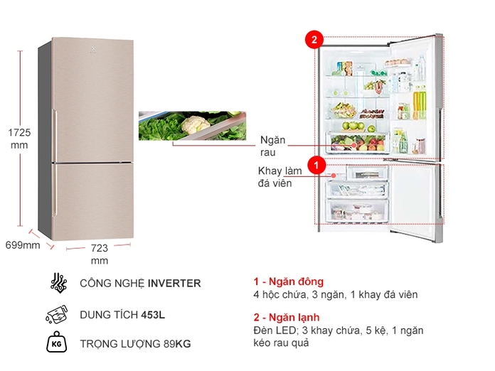 Tủ lạnh Electrolux Inverter 421 lít EBE4500B-G