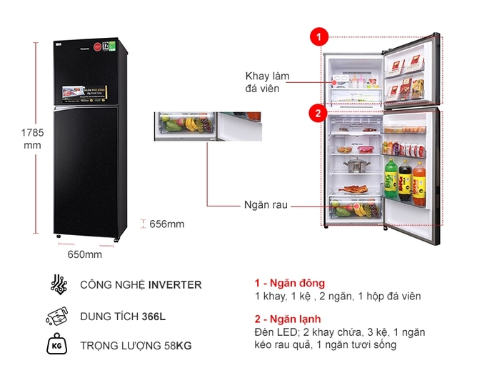 Tủ lạnh Panasonic Inverter 366 lít NR-BL389PKVN