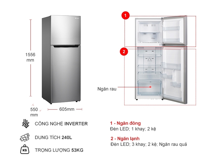 Tủ lạnh Casper Inverter 240 lít RT-258VG