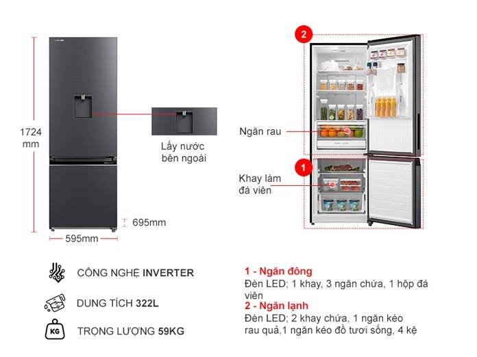Tủ lạnh Toshiba Inverter 322 lít GR-RB405WE-PMV(06)-MG