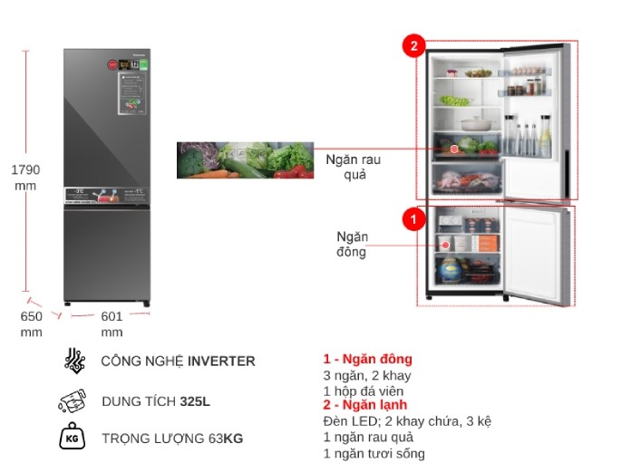 Tủ lạnh Panasonic Inverter 325 lít NR-BC361VGMV
