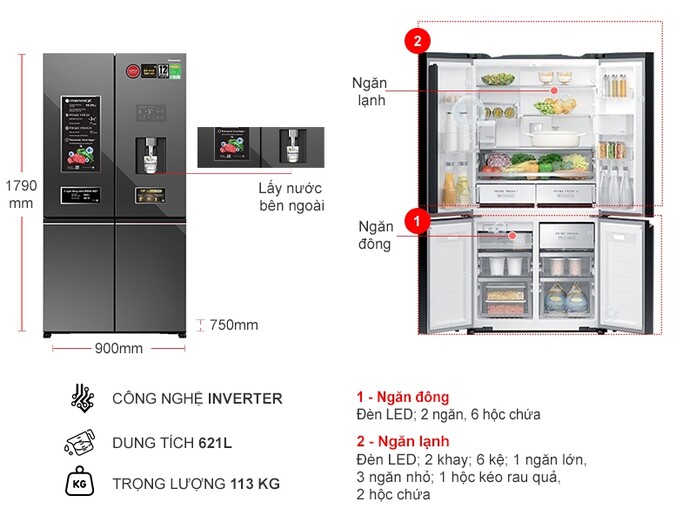 Tủ lạnh Panasonic Inverter 621 lít NR-XY680YMMV
