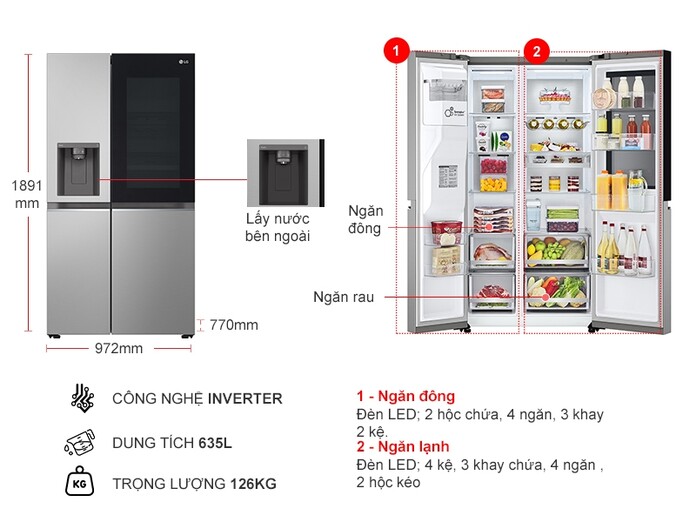 Tủ lạnh LG Inverter 635 lít GR-G257SV