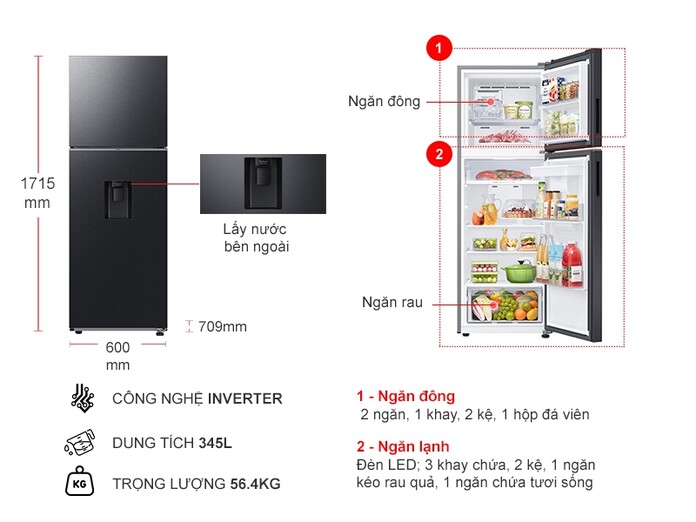 Tủ lạnh Samsung Inverter 345 lít RT35CG5544B1SV