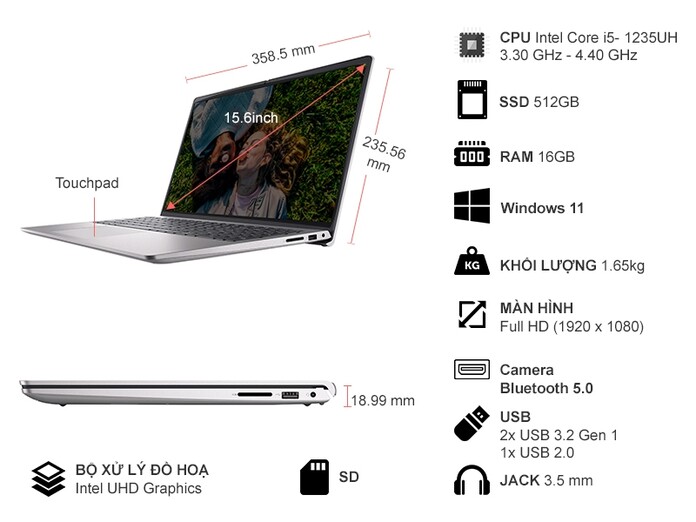 Laptop Dell Inspiron 15 3520 i5-1235U/16GB/512GB/Win11 (N3520-I5U165W11SLU)