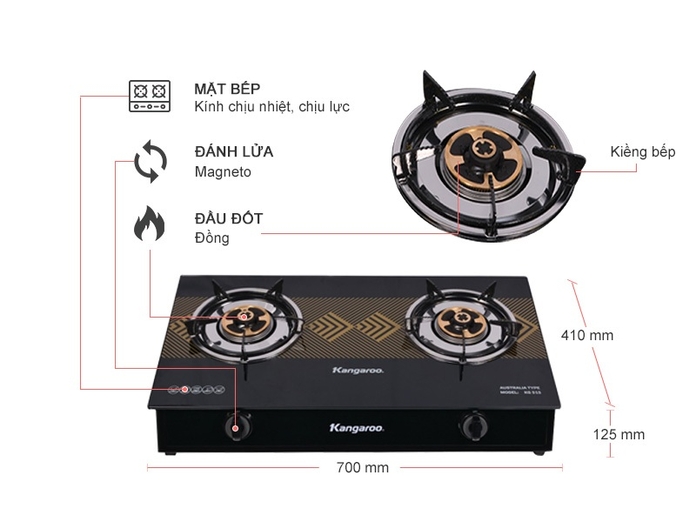 BẾP GAS DƯƠNG KANGAROO KG 515