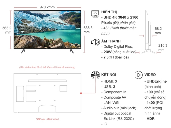 Smart Tivi Samsung 4K UHD 43 inch UA43RU7100KXXV