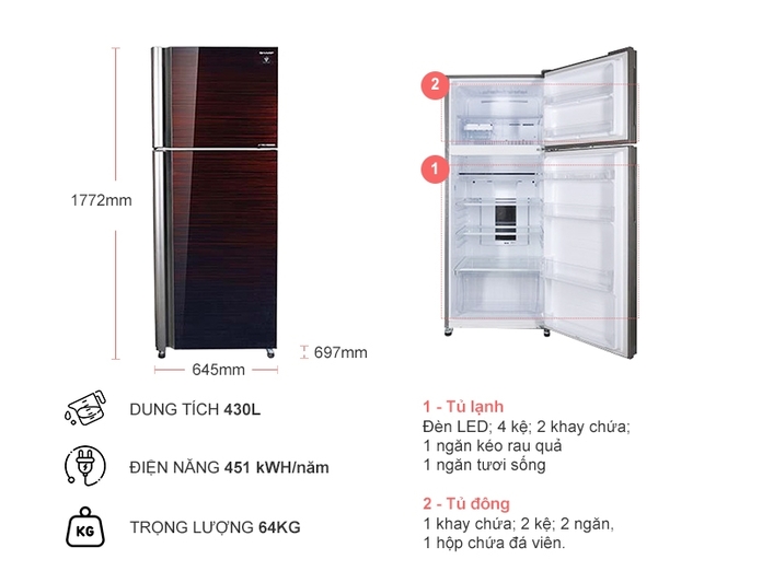 TỦ LẠNH SHARP INVERTER SJ-XP430PG MÀU ĐEN