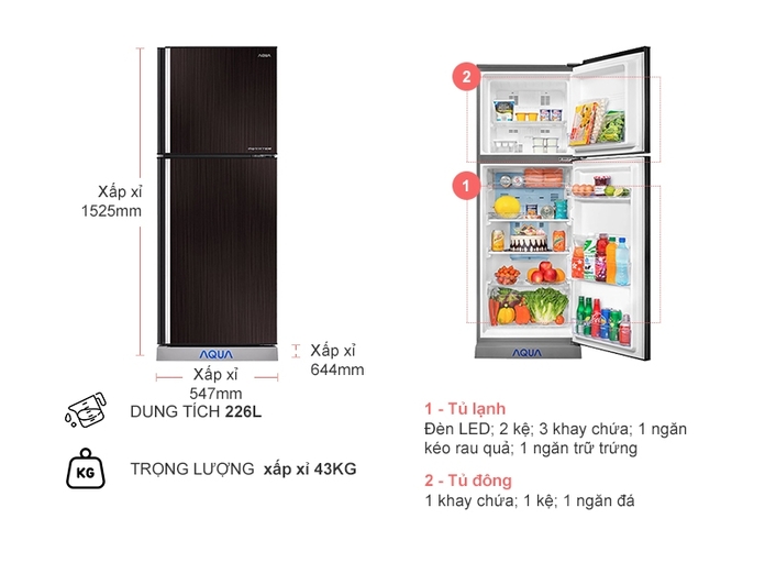 TỦ LẠNH AQUA 226 LÍT AQR-I246BN