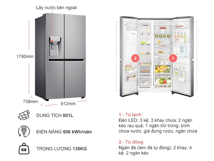 Tủ lạnh LG Inverter 601 lít GR-D247JS