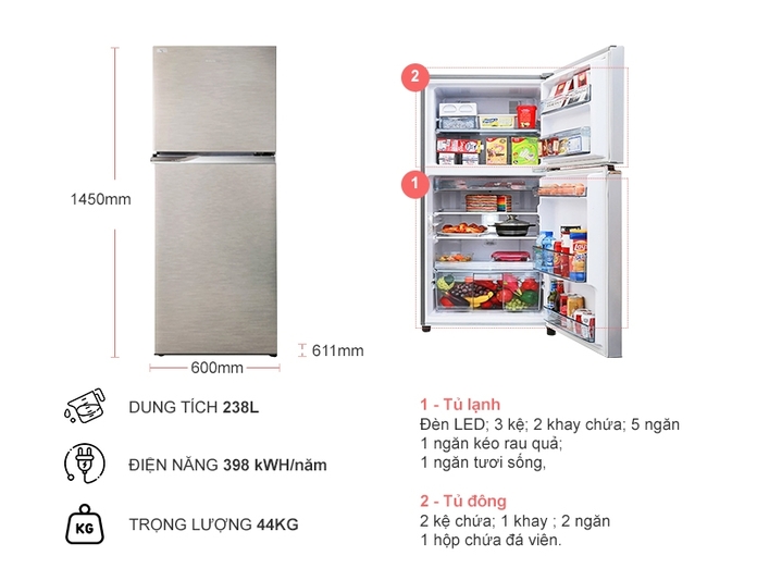 TỦ LẠNH PANASONIC 238 LÍT NR-BL268PSVN