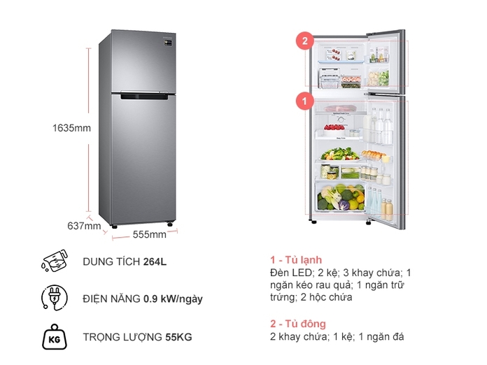 Tủ lạnh Samsung inverter 256 lít RT25M4033S8/SV