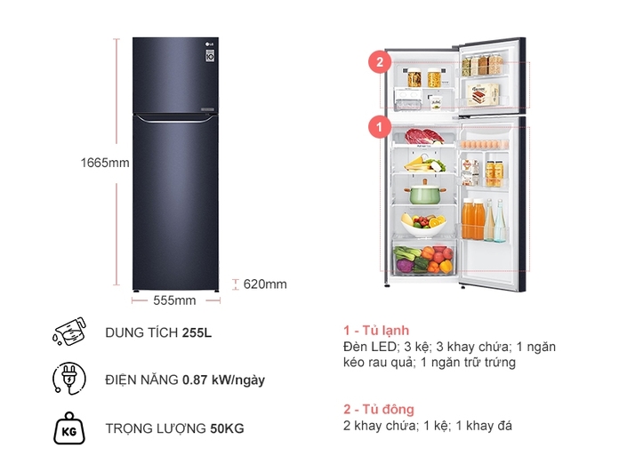 TỦ LẠNH LG 255 LÍT GN-L255PN
