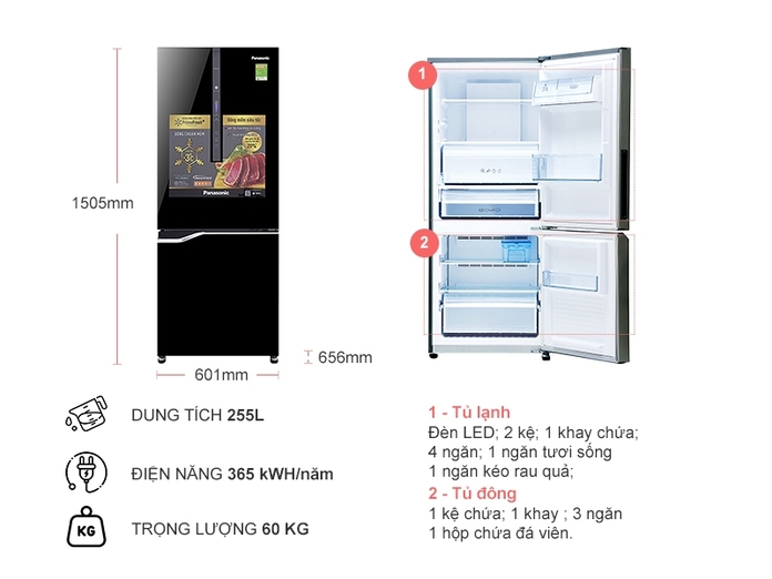 Tủ lạnh Panasonic Inverter 255 lít NR-BV288GKV2