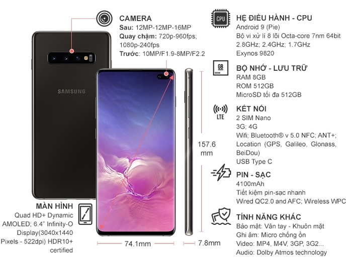 SAMSUNG GALAXY S10 PLUS 512GB ĐEN CERAMIC