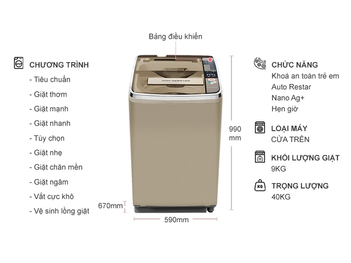 MÁY GIẶT AQUA AQW-D900AT (N)