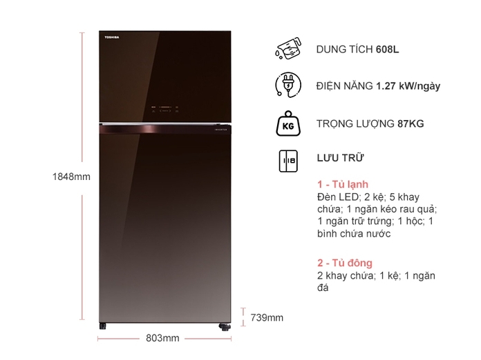 Tủ lạnh Toshiba Inverter 608 lít GR-AG66VA (PGB)