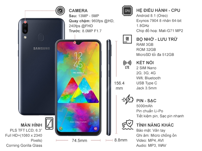 Điện thoại Samsung Galaxy M20 xám