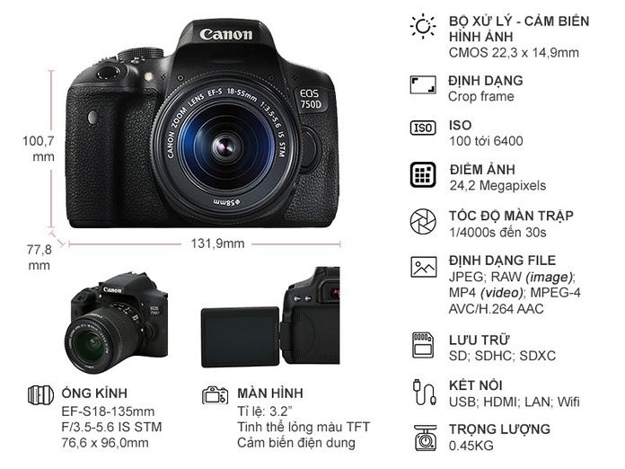 Máy ảnh Canon EOS KIT18-55mm 750D Đen