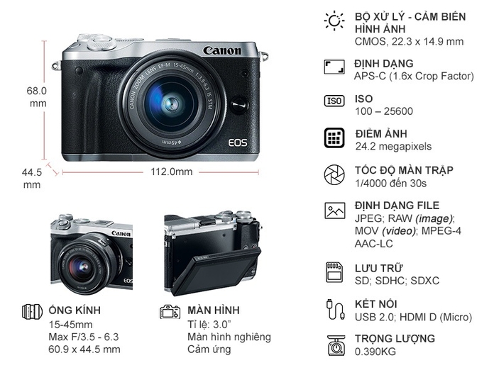 MÁY ẢNH CANON EOS M6 KIT 15-45MM (BẠC)